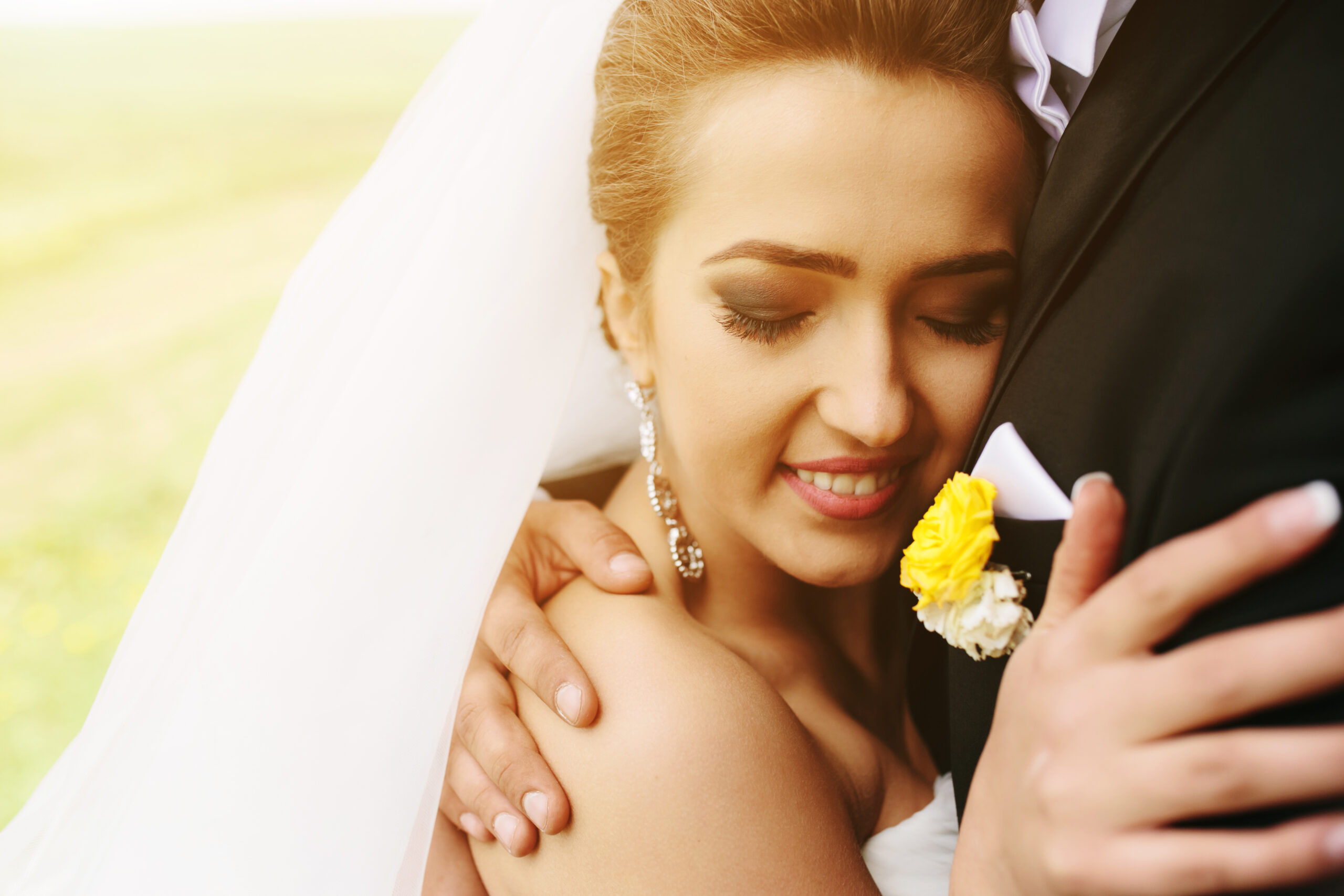 beautiful young wedding couple outdoors